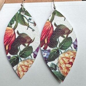 Floral leaf earrings handmade vinyl